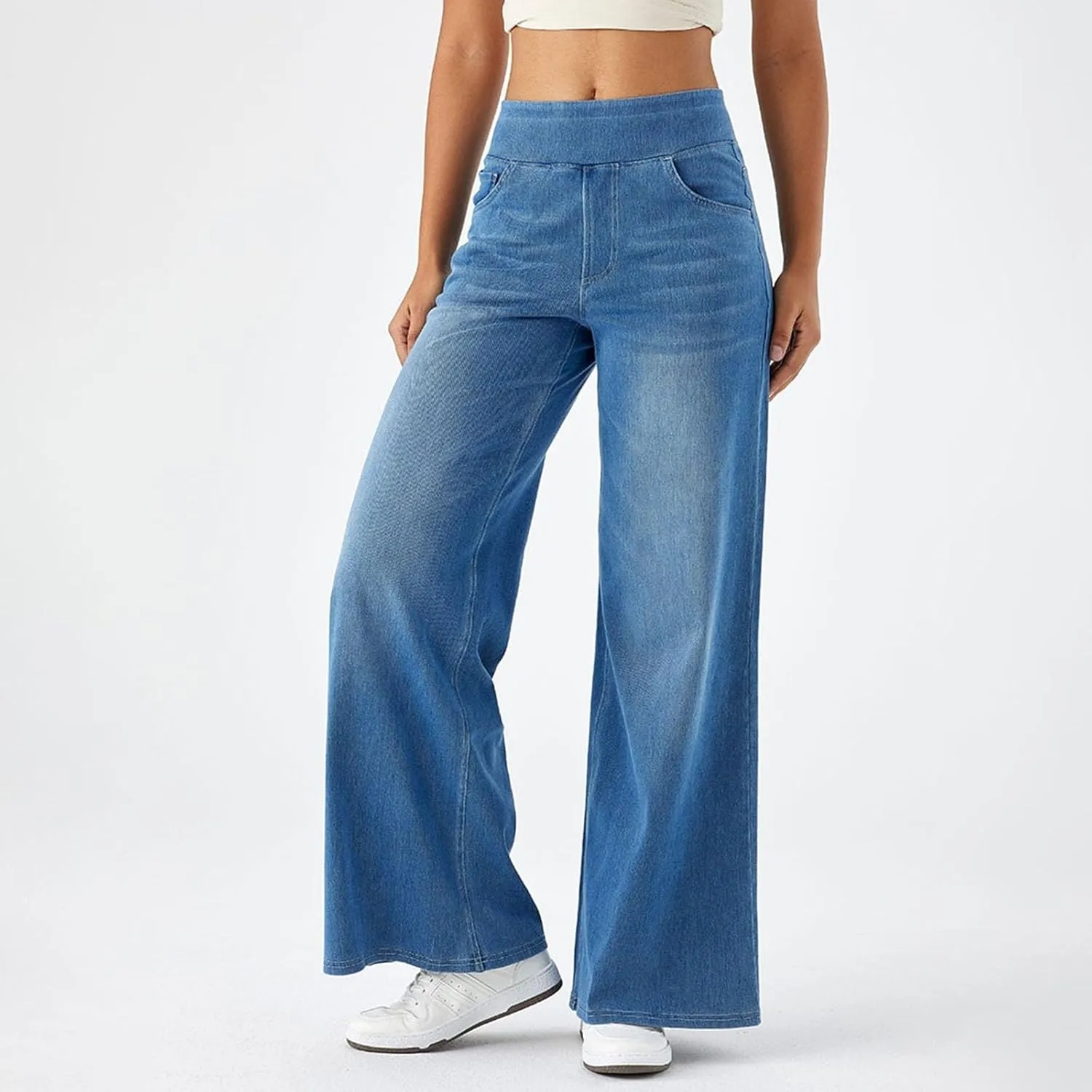 Wide Leg Jeans for Women Trendy High Waisted Trousers Stretchy Baggy Denim Pants