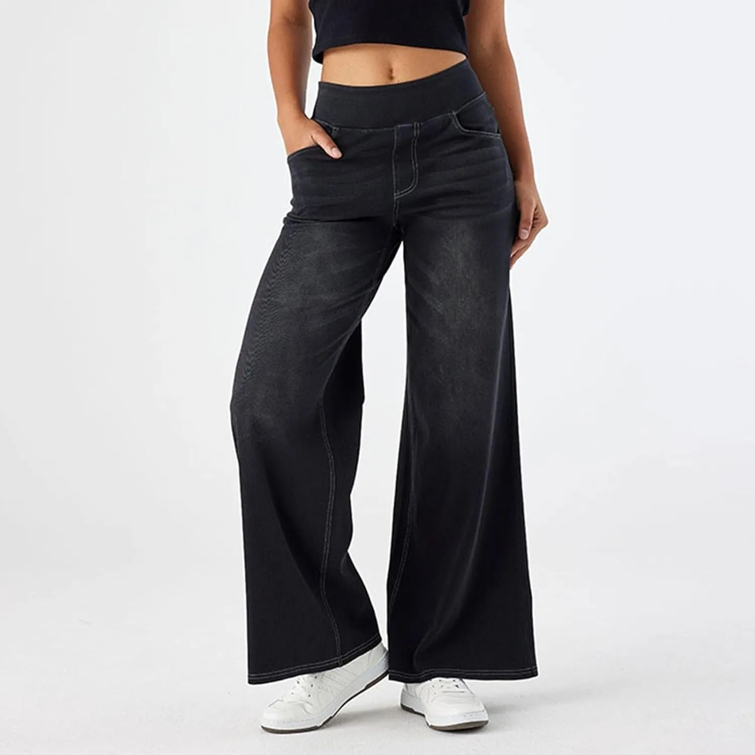 Wide Leg Jeans for Women Trendy High Waisted Trousers Stretchy Baggy Denim Pants