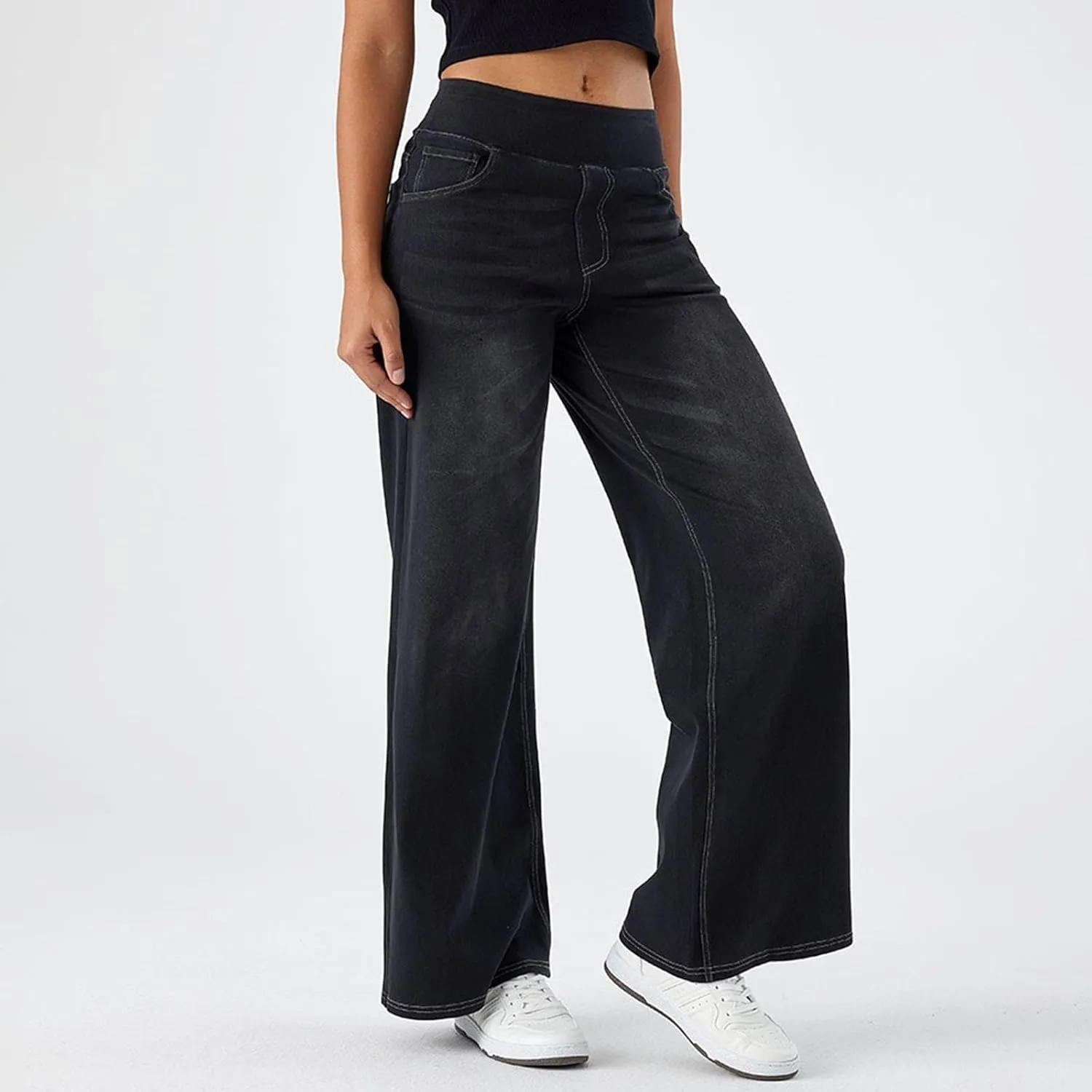Wide Leg Jeans for Women Trendy High Waisted Trousers Stretchy Baggy Denim Pants