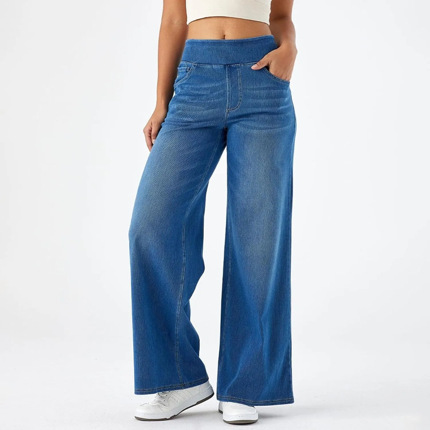 Wide Leg Jeans for Women Trendy High Waisted Trousers Stretchy Baggy Denim Pants