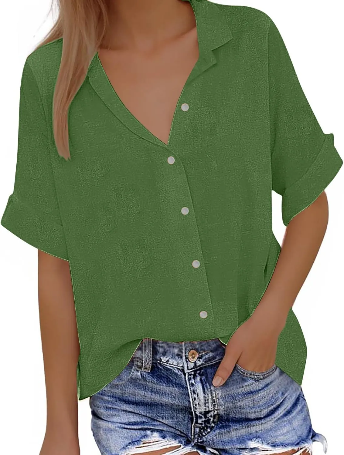 Women 3/4 Sleeve Floral Tops Dressy Casual Summer Blouses T Shirts V Neck Trendy Blouse Tunic Loose Fit Boho Clothing