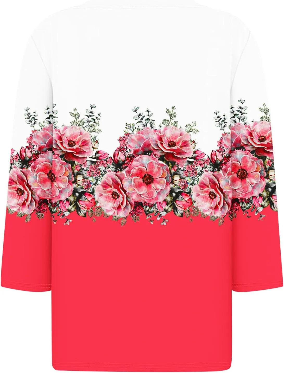 Women 3/4 Sleeve Floral Tops Dressy Casual Summer Blouses T Shirts V Neck Trendy Blouse Tunic Loose Fit Boho Clothing