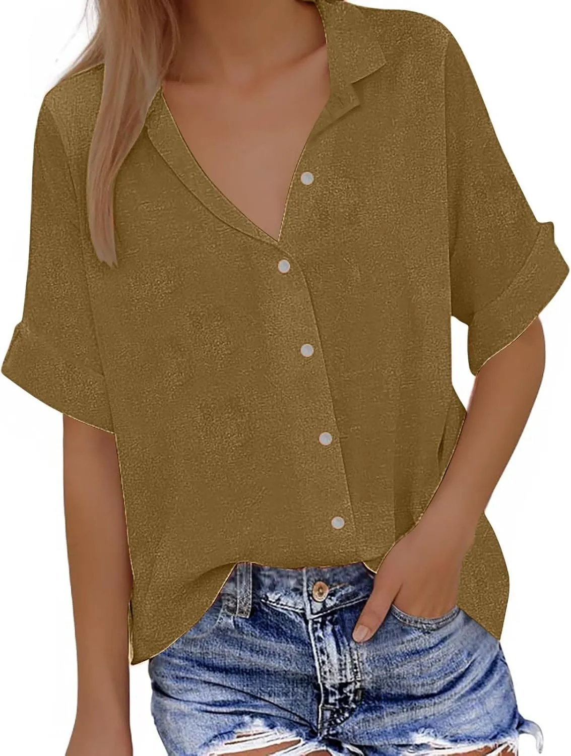 Women 3/4 Sleeve Floral Tops Dressy Casual Summer Blouses T Shirts V Neck Trendy Blouse Tunic Loose Fit Boho Clothing