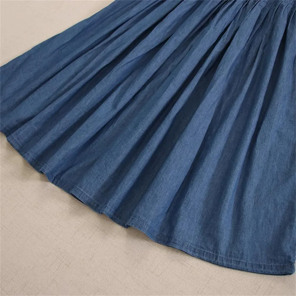 Women Casual Denim Skirt Loose with Elastic Waist Slimming Solid Loose A-Line Skirts