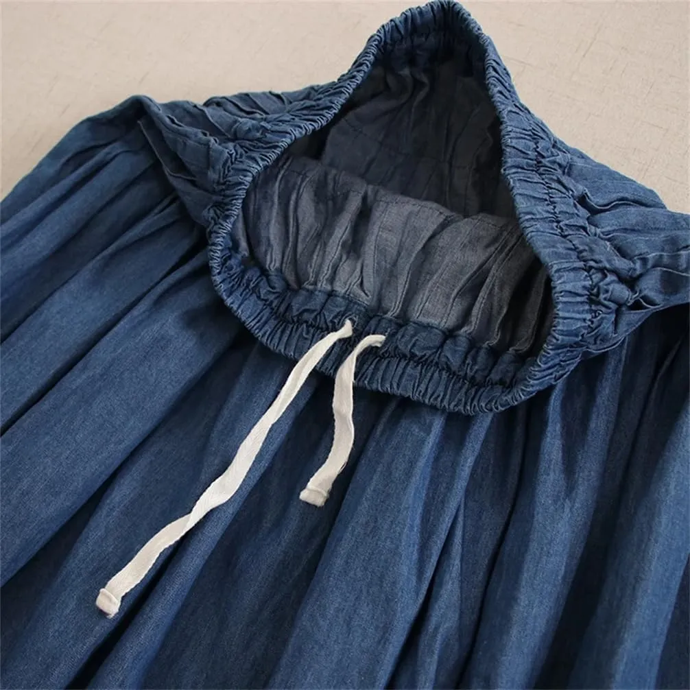 Women Casual Denim Skirt Loose with Elastic Waist Slimming Solid Loose A-Line Skirts