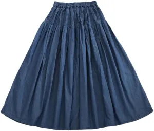 Women Casual Denim Skirt Loose with Elastic Waist Slimming Solid Loose A-Line Skirts