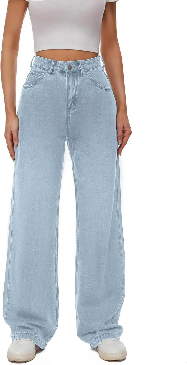Women Casual High Waist Wide Leg Jeans Boyfriends Stretch Long Trousers Denim Pants