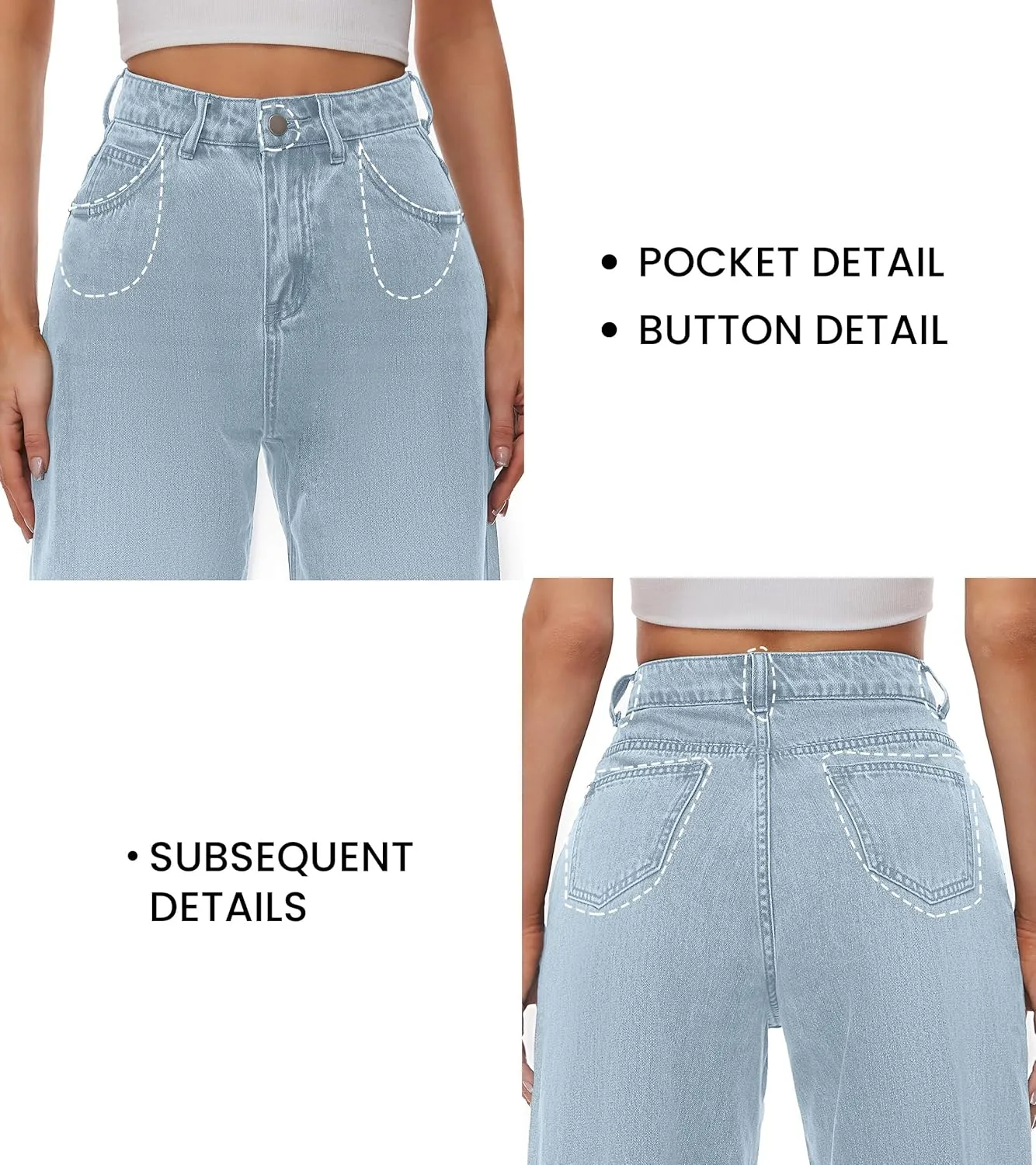 Women Casual High Waist Wide Leg Jeans Boyfriends Stretch Long Trousers Denim Pants