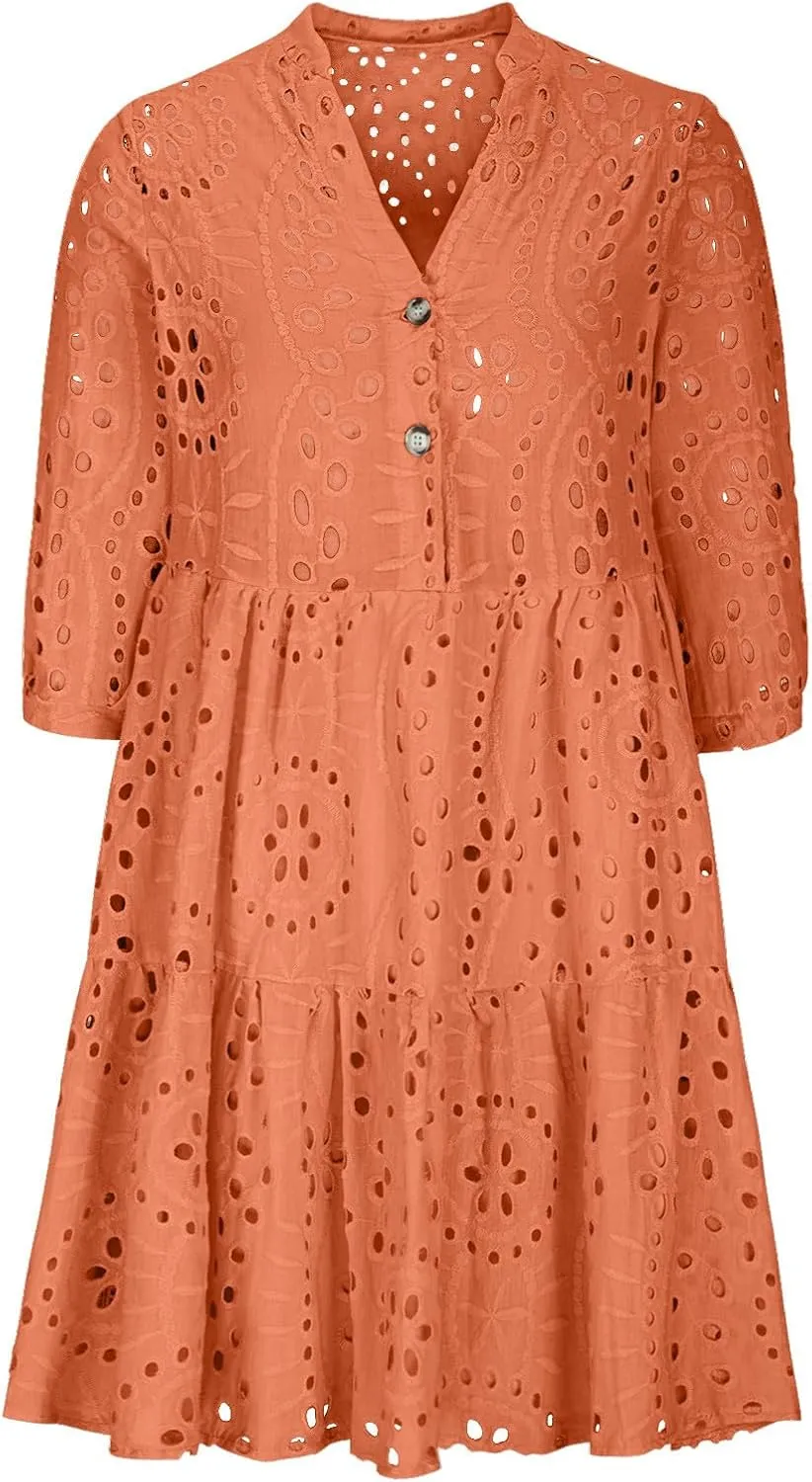 Women Casual Outfits for Summer Short Sleeve Dresses Aline Loose Midi Dress Swing Shift Dress Vacation Travel Dress