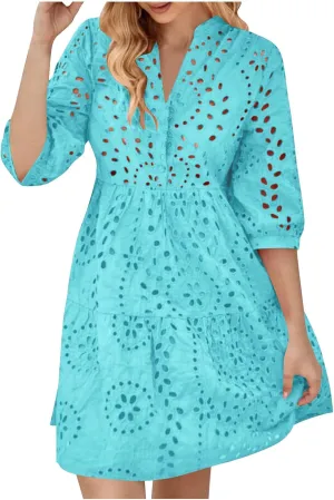 Women Casual Outfits for Summer Short Sleeve Dresses Aline Loose Midi Dress Swing Shift Dress Vacation Travel Dress