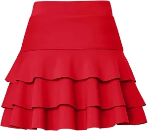 Women Elastic High Waist Skirt Mini Skirts Ruffle Layered Pleated Skirts Solid Casual Three-Layer Base Women