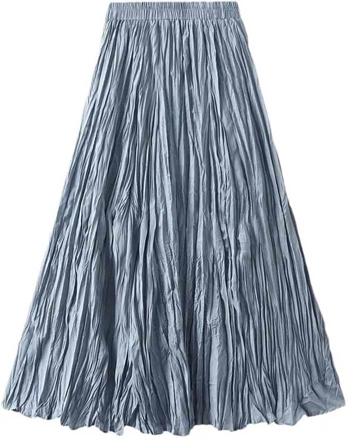 Women Fashion Pleated A-Line Skirts Harajuku Casual Party Bodycon Long Skirt Vintage Streetwear