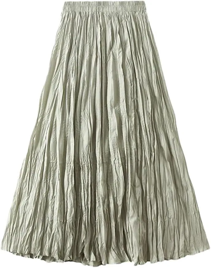 Women Fashion Pleated A-Line Skirts Harajuku Casual Party Bodycon Long Skirt Vintage Streetwear