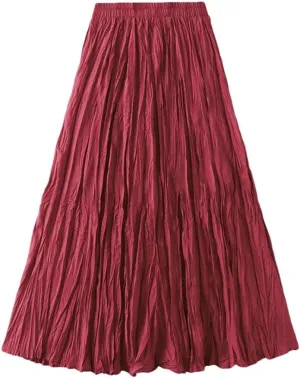 Women Fashion Pleated A-Line Skirts Harajuku Casual Party Bodycon Long Skirt Vintage Streetwear