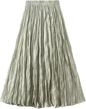 Women Fashion Pleated A-Line Skirts Harajuku Casual Party Bodycon Long Skirt Vintage Streetwear