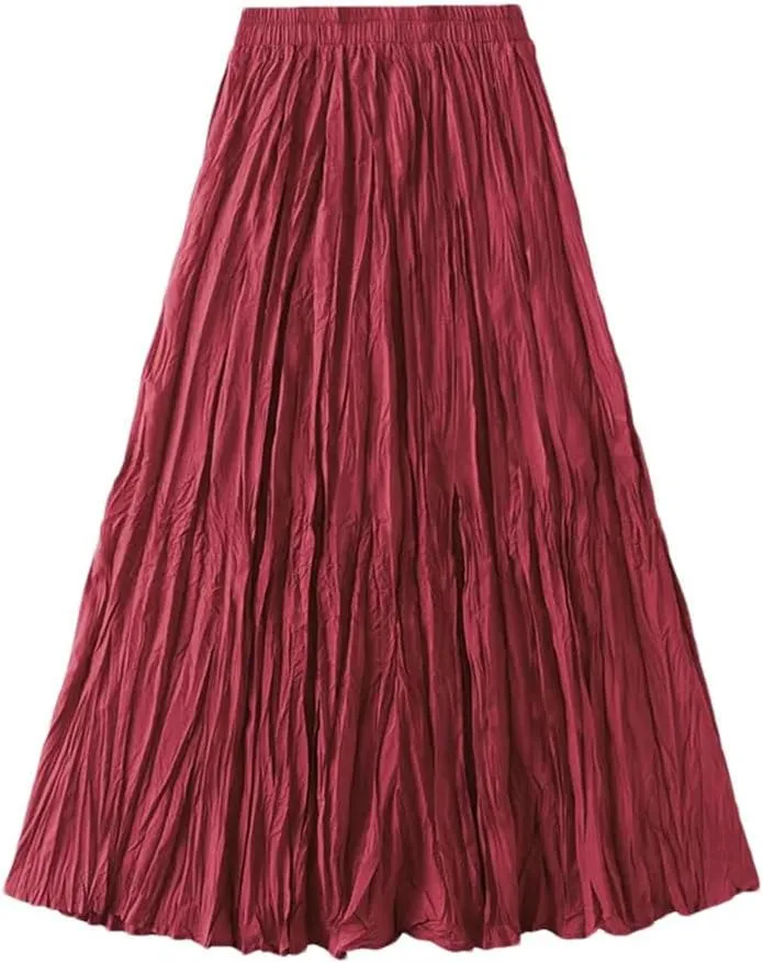 Women Fashion Pleated A-Line Skirts Harajuku Casual Party Bodycon Long Skirt Vintage Streetwear