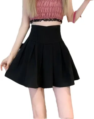 Women Fashion Zipper High Waist Mini Pleated Skirt Elastic A-Line Skirts