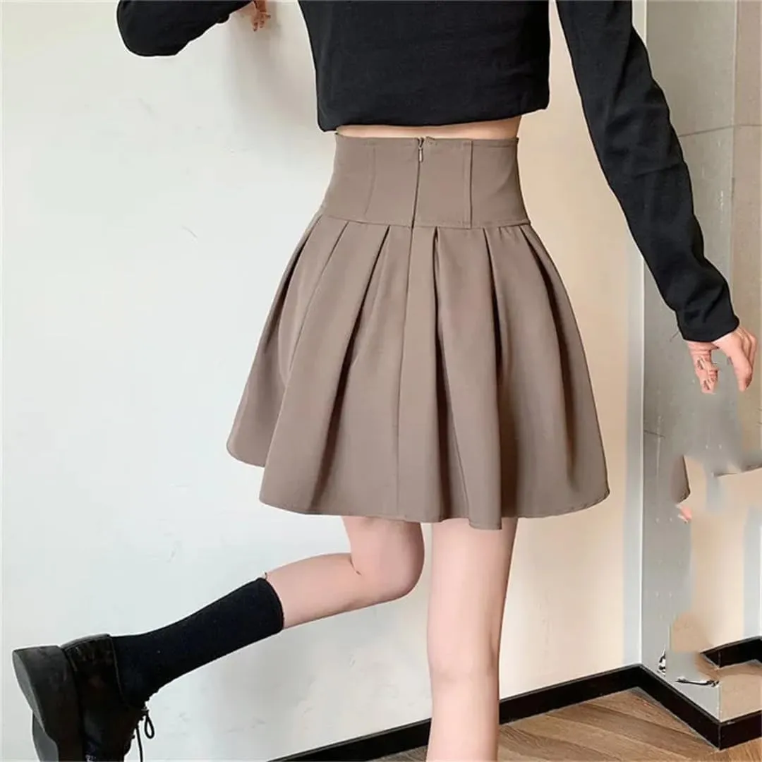 Women Fashion Zipper High Waist Mini Pleated Skirt Elastic A-Line Skirts
