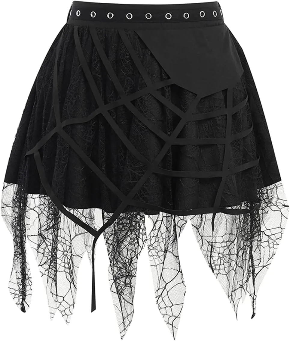Women Gothic Punk Mini Skirt Y2K High Waist A-Line Pleated Skater Skirts