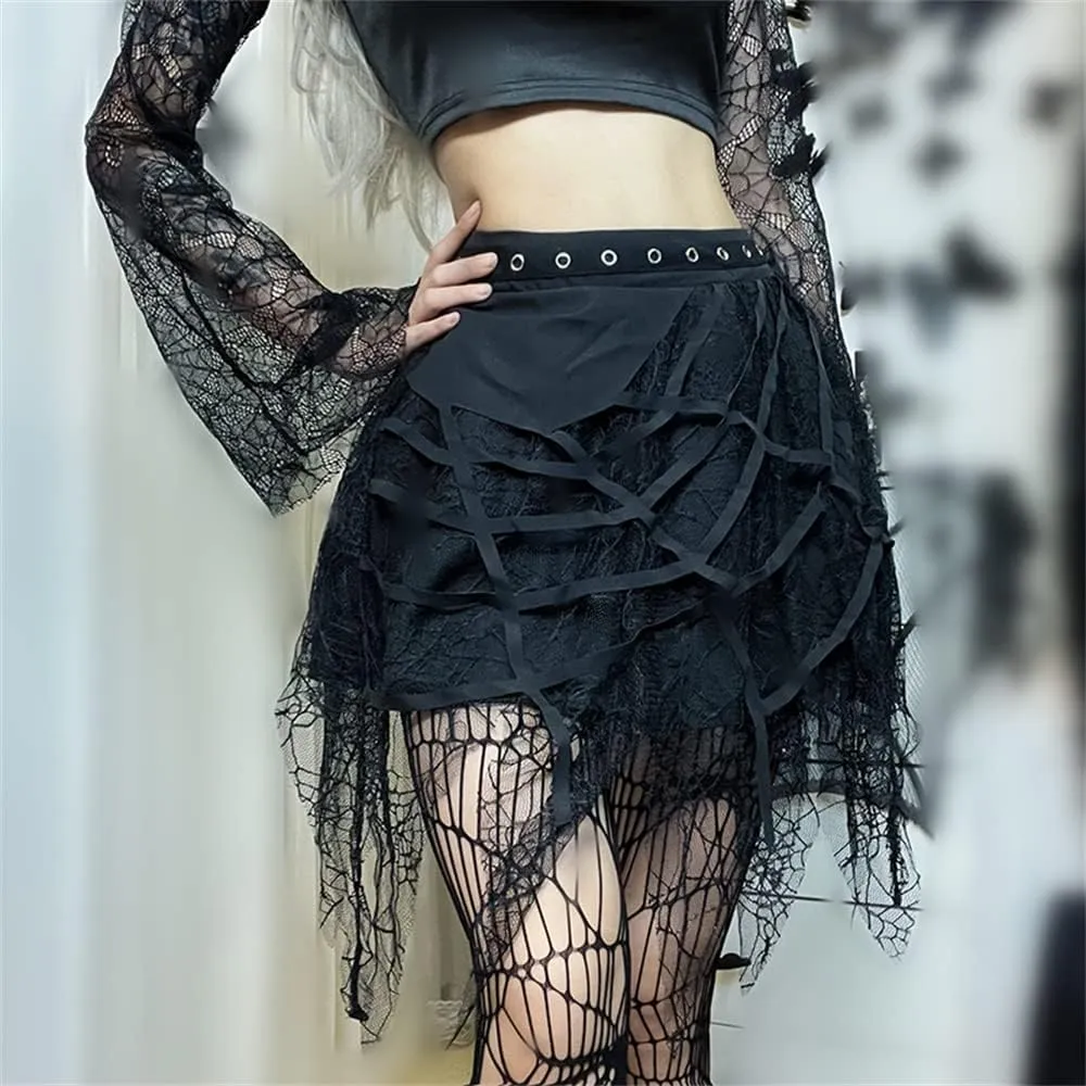 Women Gothic Punk Mini Skirt Y2K High Waist A-Line Pleated Skater Skirts