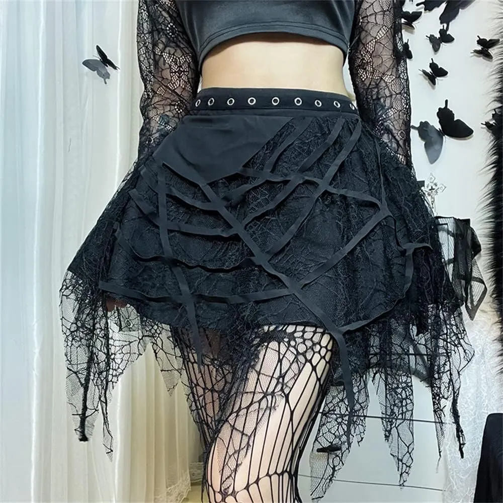 Women Gothic Punk Mini Skirt Y2K High Waist A-Line Pleated Skater Skirts