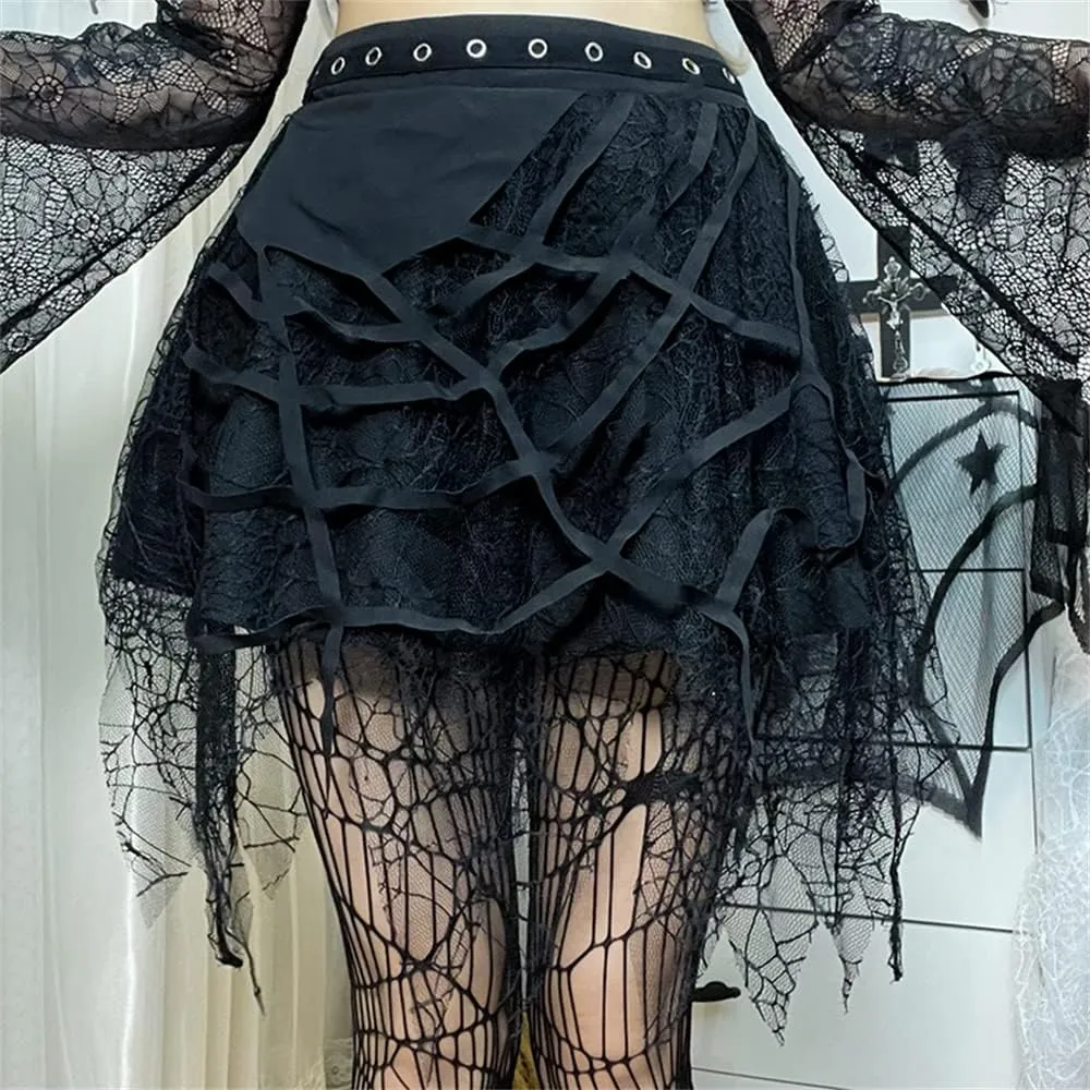Women Gothic Punk Mini Skirt Y2K High Waist A-Line Pleated Skater Skirts