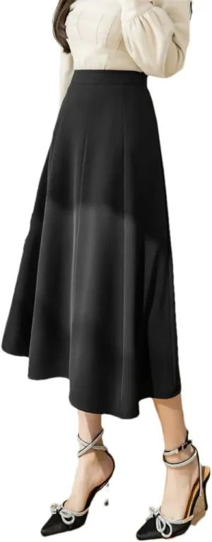 Women High Waist All-Match A-Line Skirts Long Elegant Office OL Midi Skirt