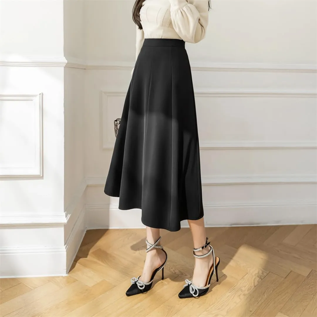 Women High Waist All-Match A-Line Skirts Long Elegant Office OL Midi Skirt