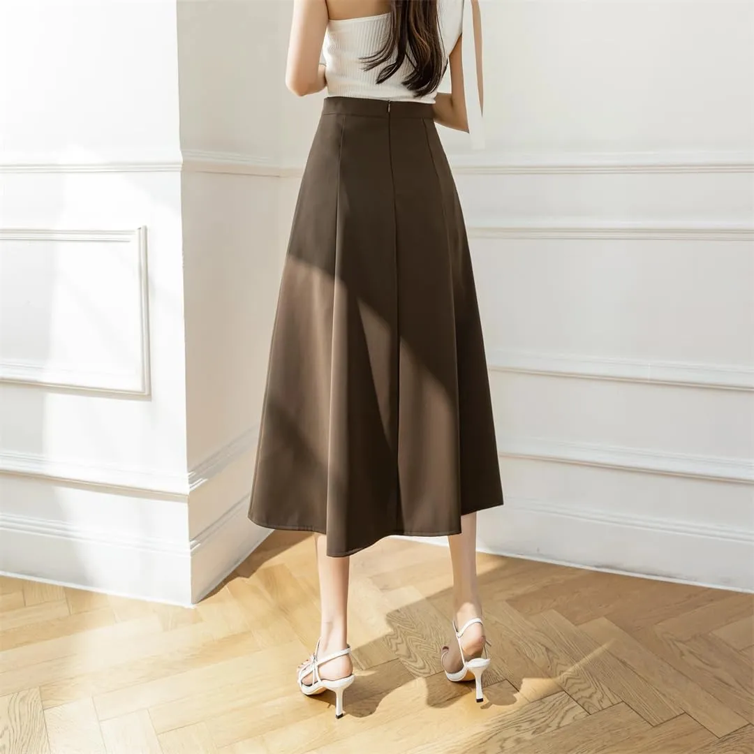 Women High Waist All-Match A-Line Skirts Long Elegant Office OL Midi Skirt