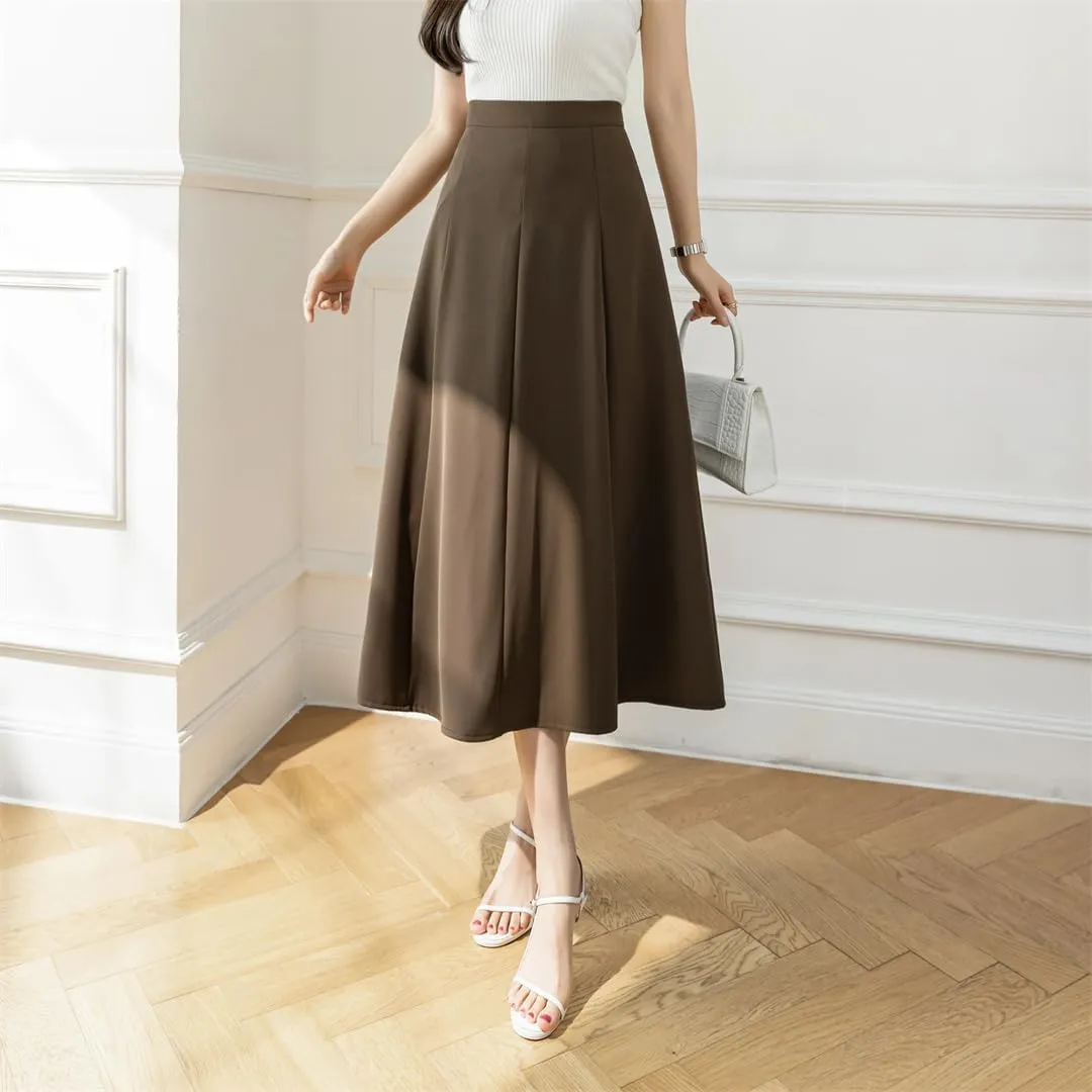 Women High Waist All-Match A-Line Skirts Long Elegant Office OL Midi Skirt