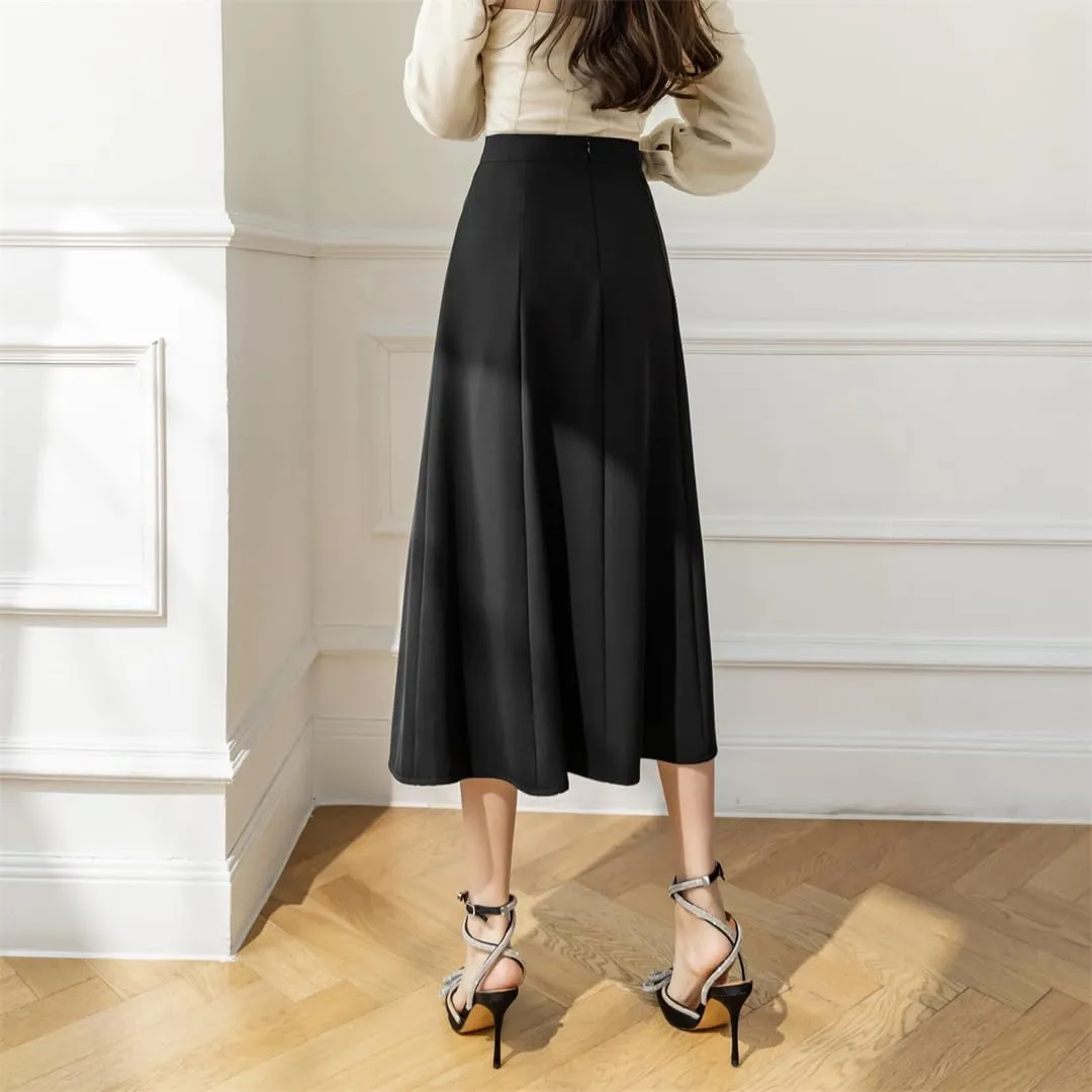 Women High Waist All-Match A-Line Skirts Long Elegant Office OL Midi Skirt