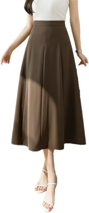 Women High Waist All-Match A-Line Skirts Long Elegant Office OL Midi Skirt