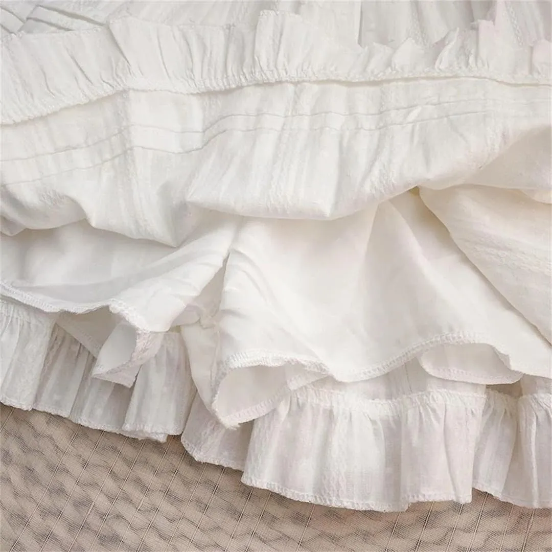 Women Lace Mini Skirt Pleated Ruffles High Waist A Line Skirts