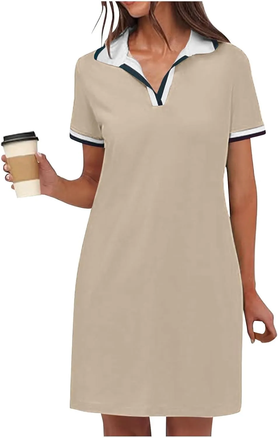 Women Lapel Short Sleeve Dresses 2025 Summer Casual Athletic Dress with Pocket, Ladies Golf Dress T-Shirt Dresses
