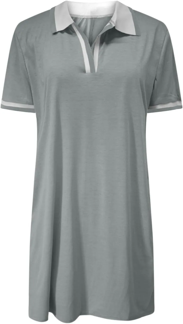 Women Lapel Short Sleeve Dresses 2025 Summer Casual Athletic Dress with Pocket, Ladies Golf Dress T-Shirt Dresses