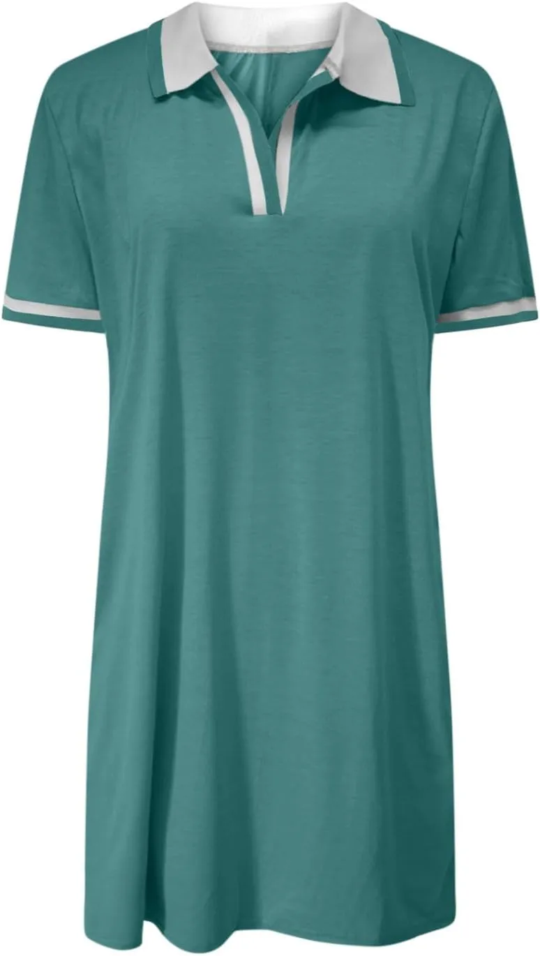 Women Lapel Short Sleeve Dresses 2025 Summer Casual Athletic Dress with Pocket, Ladies Golf Dress T-Shirt Dresses