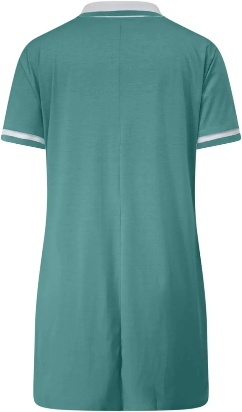 Women Lapel Short Sleeve Dresses 2025 Summer Casual Athletic Dress with Pocket, Ladies Golf Dress T-Shirt Dresses