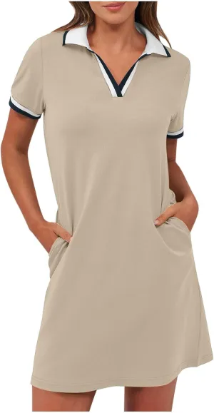 Women Lapel Short Sleeve Dresses 2025 Summer Casual Athletic Dress with Pocket, Ladies Golf Dress T-Shirt Dresses