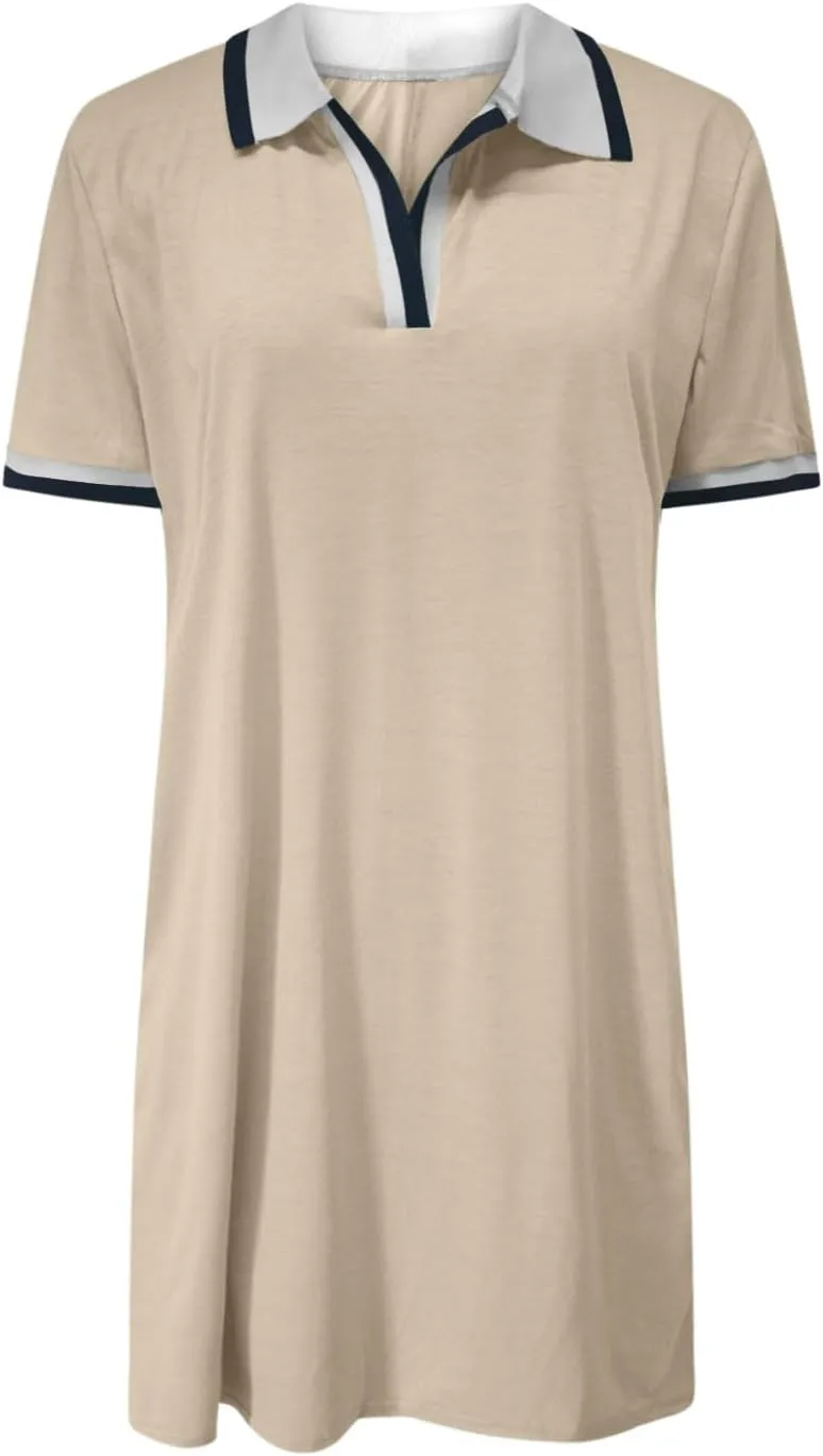 Women Lapel Short Sleeve Dresses 2025 Summer Casual Athletic Dress with Pocket, Ladies Golf Dress T-Shirt Dresses