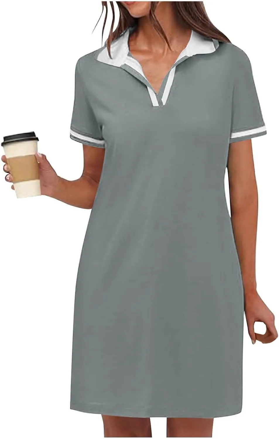 Women Lapel Short Sleeve Dresses 2025 Summer Casual Athletic Dress with Pocket, Ladies Golf Dress T-Shirt Dresses