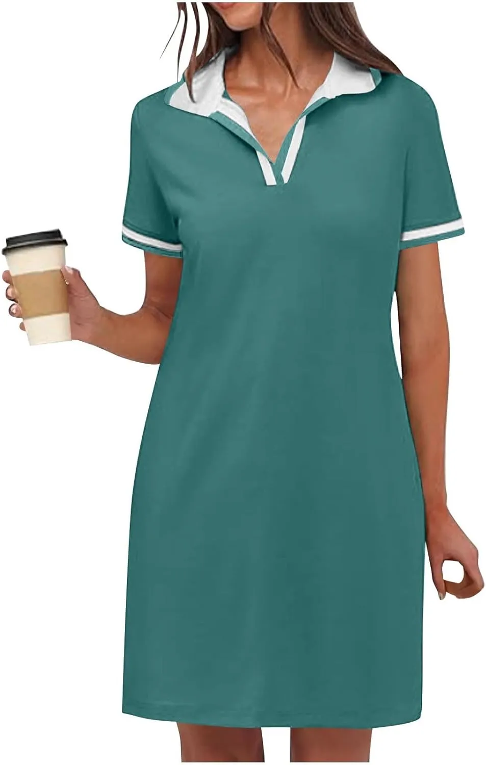 Women Lapel Short Sleeve Dresses 2025 Summer Casual Athletic Dress with Pocket, Ladies Golf Dress T-Shirt Dresses