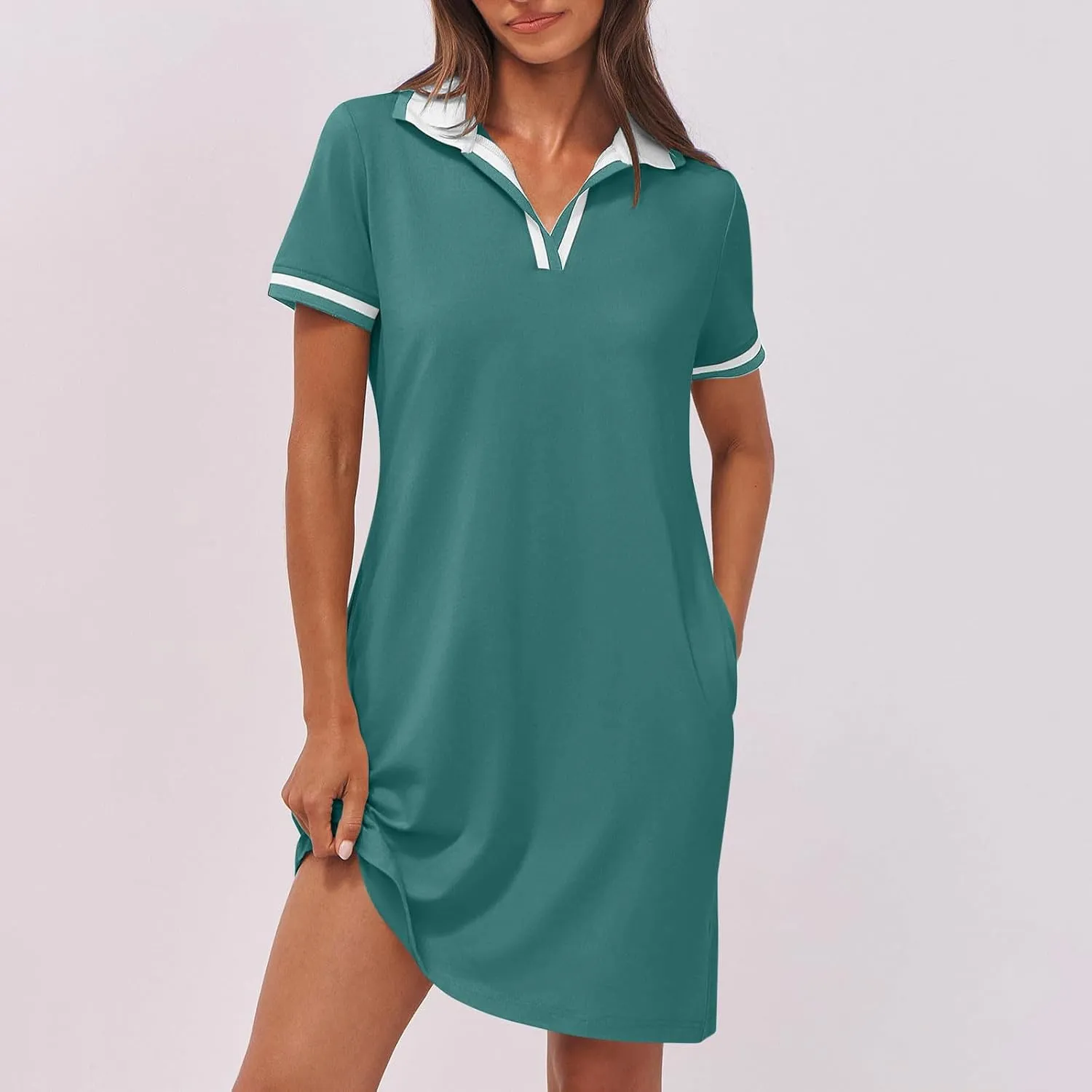 Women Lapel Short Sleeve Dresses 2025 Summer Casual Athletic Dress with Pocket, Ladies Golf Dress T-Shirt Dresses