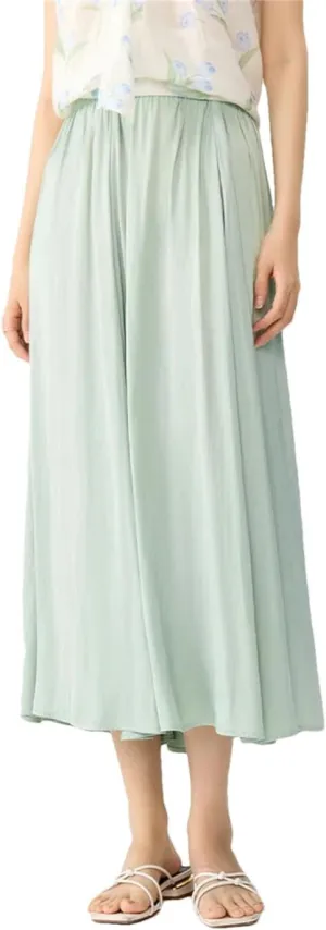 Women Long A-LINE Skirts High Waist Elastic Waist Twill Blue Skirts