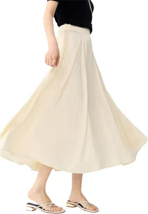 Women Long A-LINE Skirts High Waist Elastic Waist Twill Blue Skirts