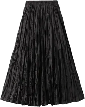 Women Pleated A-Line Skirts Casual Solid Color Vintage Harajuku Long Skirt