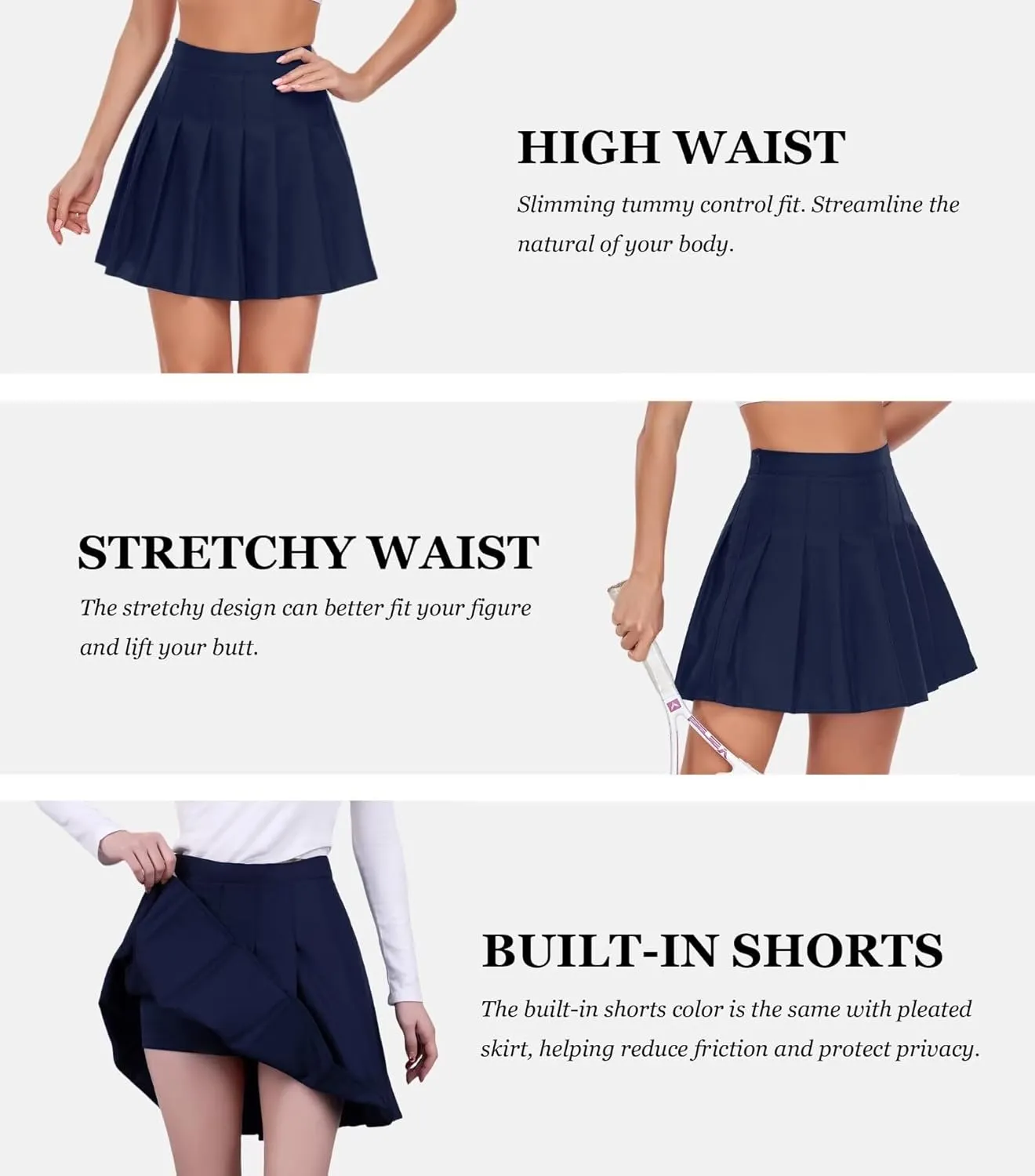 Women Pleated Skirt Tennis Golf Skorts with Lining Shorts Athletic Pleated Skirts for Women