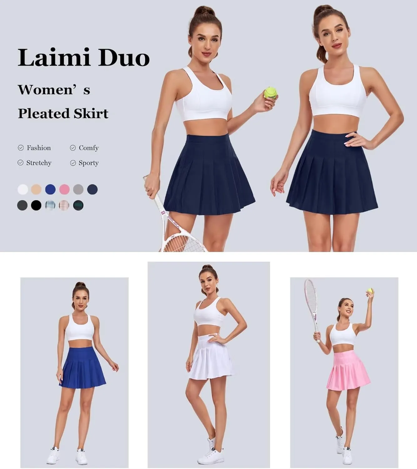Women Pleated Skirt Tennis Golf Skorts with Lining Shorts Athletic Pleated Skirts for Women