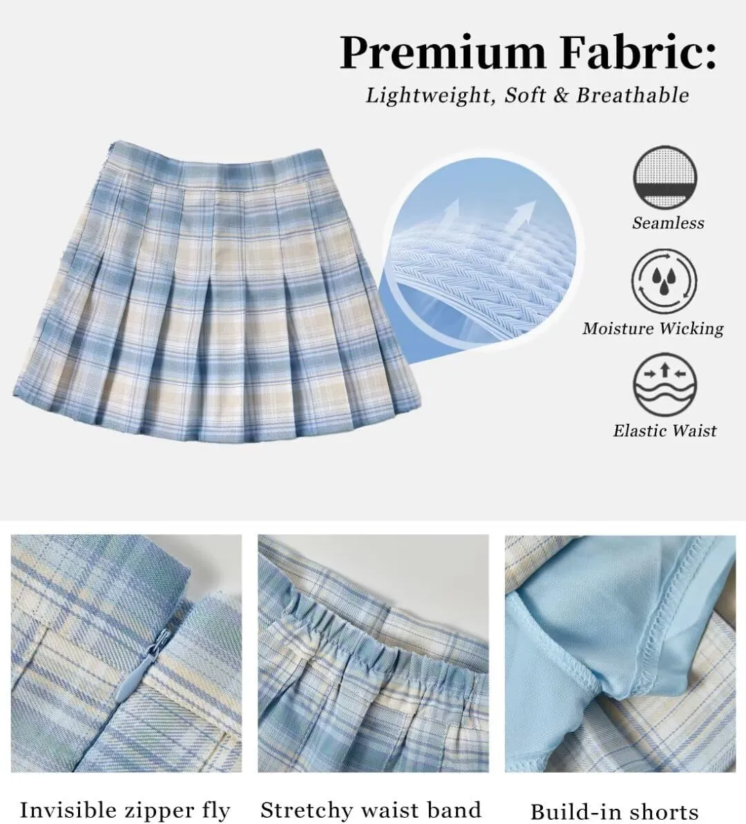Women Pleated Skirt Tennis Golf Skorts with Lining Shorts Athletic Pleated Skirts for Women