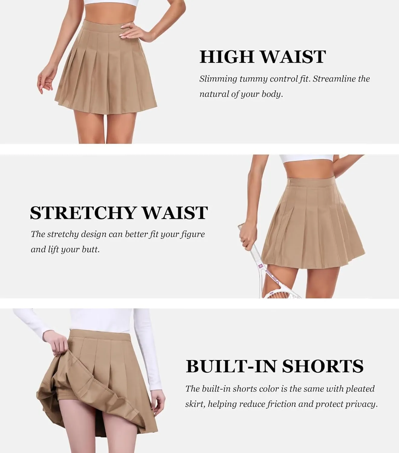 Women Pleated Skirt Tennis Golf Skorts with Lining Shorts Athletic Pleated Skirts for Women