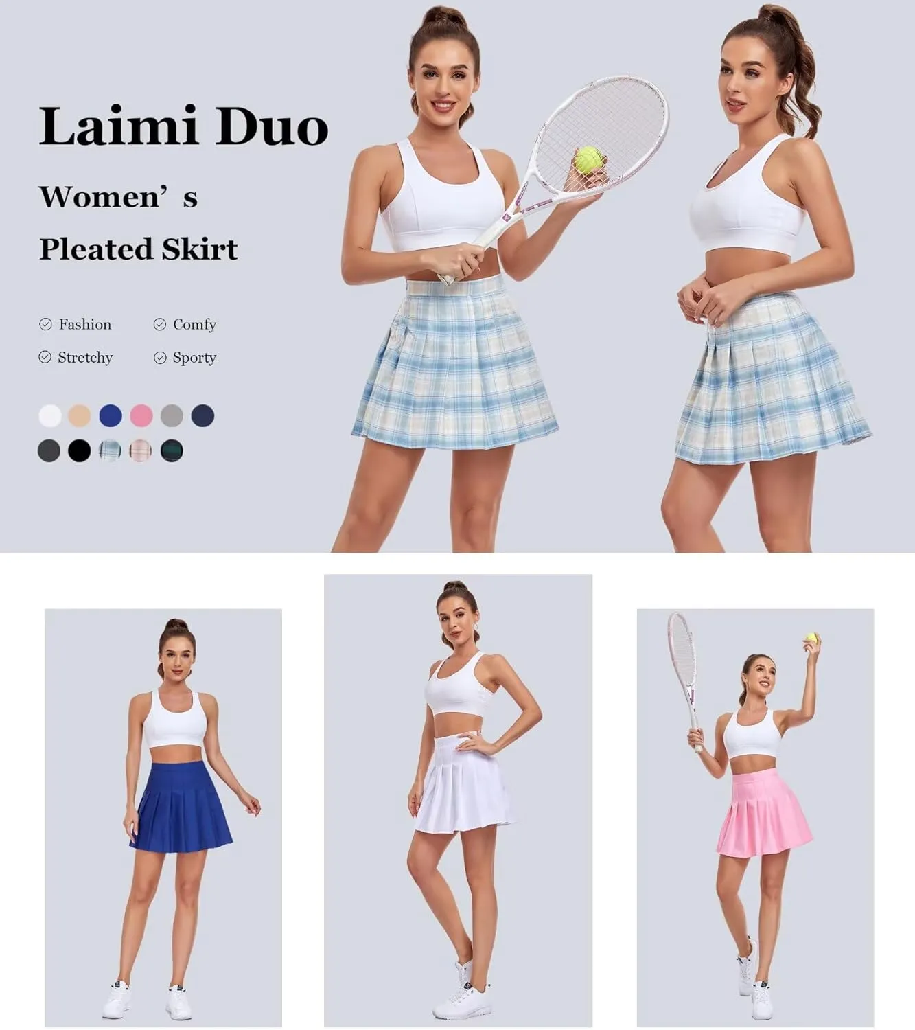 Women Pleated Skirt Tennis Golf Skorts with Lining Shorts Athletic Pleated Skirts for Women